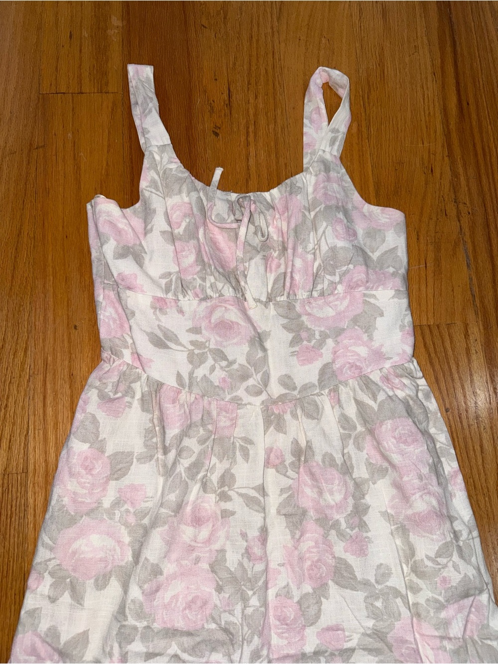 Monteau Floral Shirred Bodice Sundress in Pink and Gray